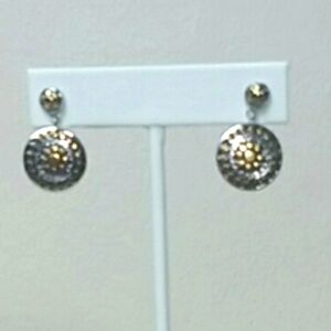 Round Sterling silver gold plate post earrings NEW 2 Tone Pebbled